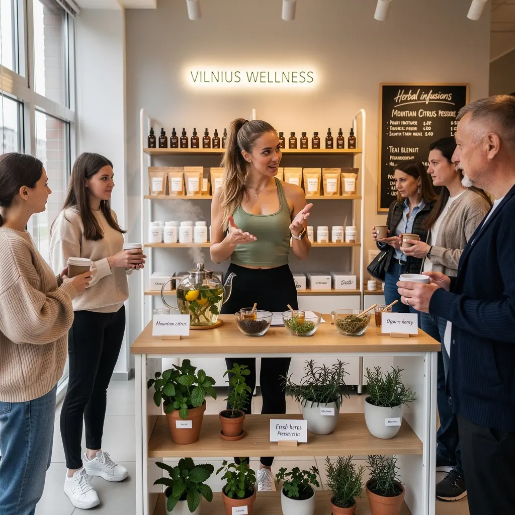 Kalnų citrusų arbata, supakuota elegantiškame maišelyje, su aukštumų vaizdu fone.